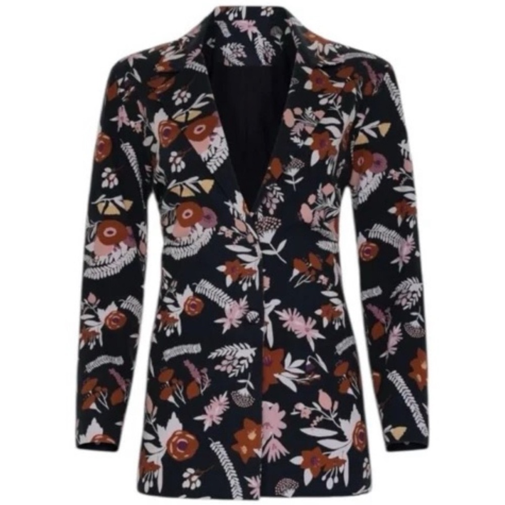 Carolina K Alicia Cotton Floral One Button Notch Label Blazer, Size S